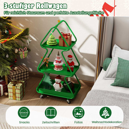 Christmas Tree Rolling Cart – 3-Tier Metal Storage