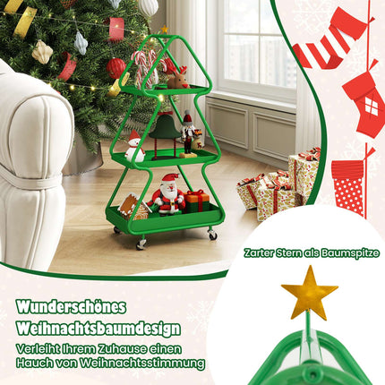 Christmas Tree Rolling Cart – 3-Tier Metal Storage