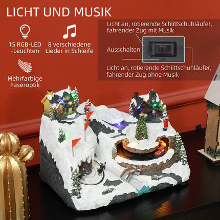 Weihnachtsdorf mit LED-Beleuchtung, Musik und fahrendem Zug