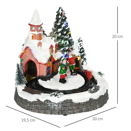 Kerstdorp Kerststad met LED-verlichting, 1 kerk, 5 kerstbomen, 1 plein, 2 muzikanten, 1 commandant en 1 rijdende trein Winterlandschap voor Kerstmis