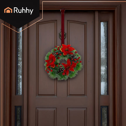Christmas Wreath 30cm – Pine Cones, Red Berries, PVC