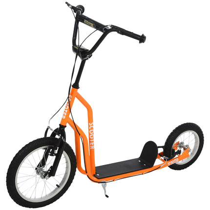 Trottinette enfant à partir de 5 ans, trottinette de ville avec pneus pneumatiques 16/12 pouces, orange, 135 x 58 x 88-94 cm