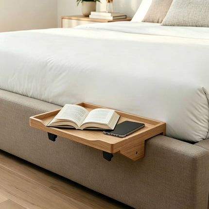 Clamp-On Bamboo Bedside Shelf with Cup Holder – Black