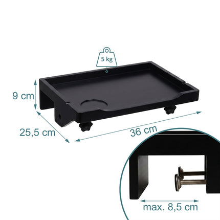 Clamp-On Bamboo Bedside Shelf with Cup Holder – Black
