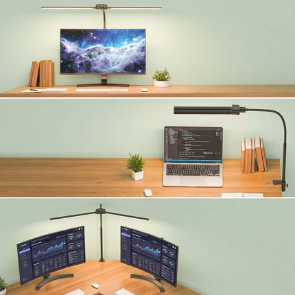 Klemmbare LED-Schreibtischlampe, 61cm Doppelköpfe, USB dimmbar