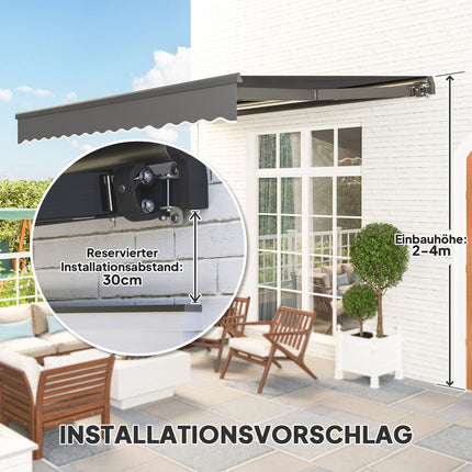 Klemmmarkise mit Handkurbel, UV 50+, 400 cm, Grau
