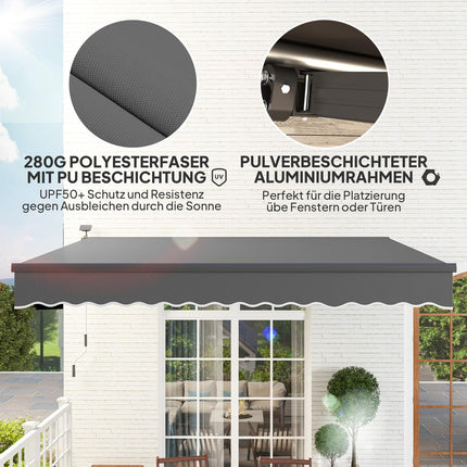Klemmmarkise mit Handkurbel, UV 50+, 400 cm, Grau