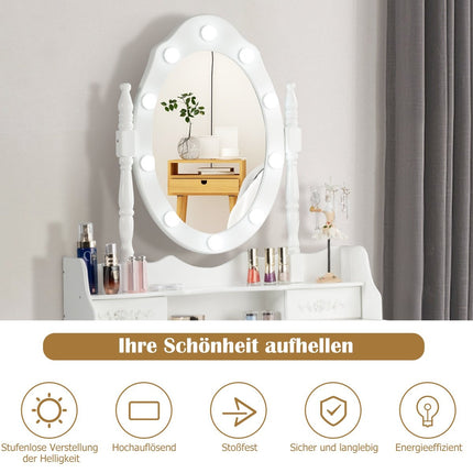 Klasický toaletní stolek se stoličkou a LED žárovkami, kosmetický stolek 75 x 40 x 146 cm bílá