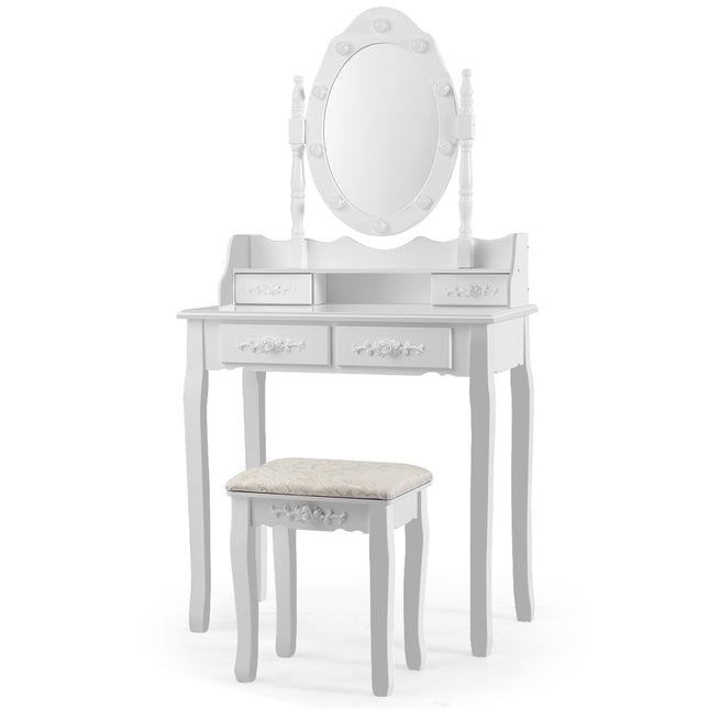 Klassisches Schminktisch Set mit Hocker LED Leuchtmittel Kosmetiktisch 75 x 40 x 146 cm weiß
