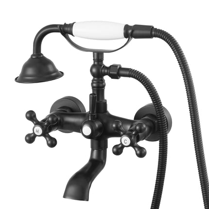 Clawfoot Tub Faucet, Wall Mount, Handheld Shower, Matte Black