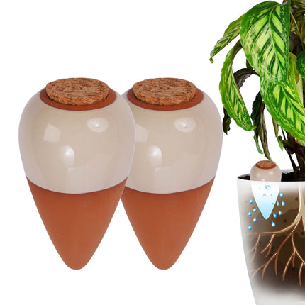 Clay Watering Cones with Lids, 350ml, Beige, 2-Pack