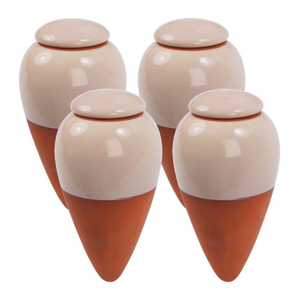Clay Watering Cones with Lids, 350ml, Beige, 4-Pack