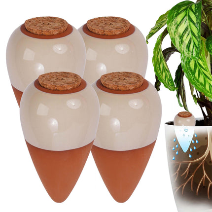 Clay Watering Cones with Lids, 350ml, Beige, 4-Pack