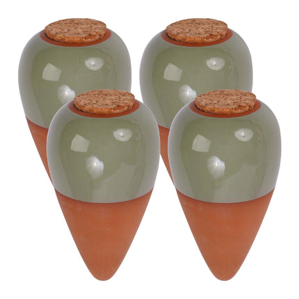 Clay Watering Cones with Lids, 350ml, Light Green, 4-Pack
