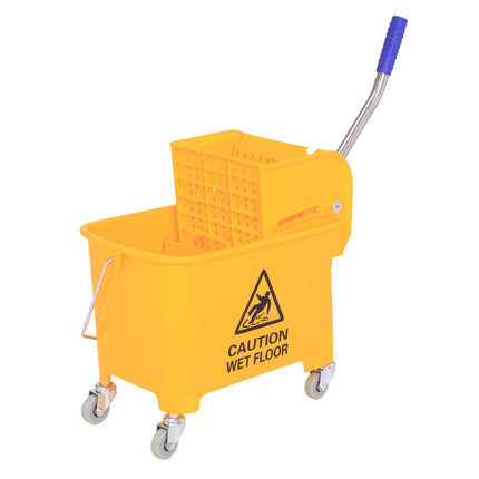 Seau de nettoyage, chariot de nettoyage, chariot d'essuyage, seau mobile 20 litres avec presse 2 chambres jaune