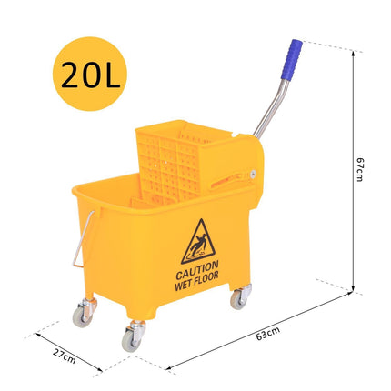 Seau de nettoyage, chariot de nettoyage, chariot d'essuyage, seau mobile 20 litres avec presse 2 chambres jaune