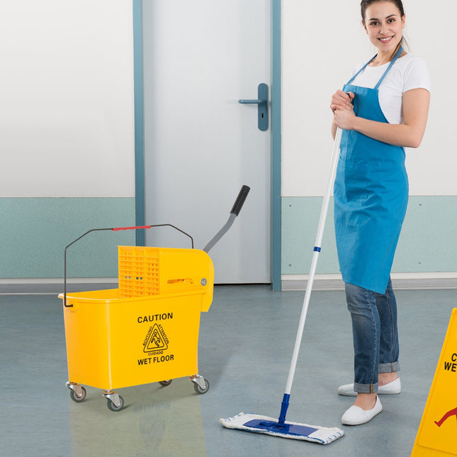 Mobile cleaning trolley – 20L, two chambers, yellow
