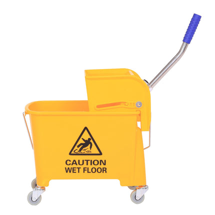 Seau de nettoyage, chariot de nettoyage, chariot d'essuyage, seau mobile 20 litres avec presse 2 chambres jaune