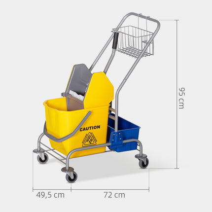 Putzwagen mit Presse, 25 l Fassungsvermögen, 4 Räder, Gelb