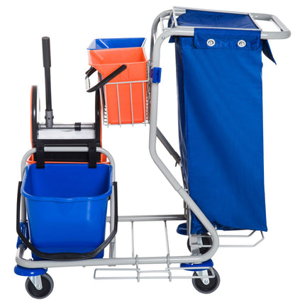 Putzwagen mit 4 Eimern und Rädern, blau/orange