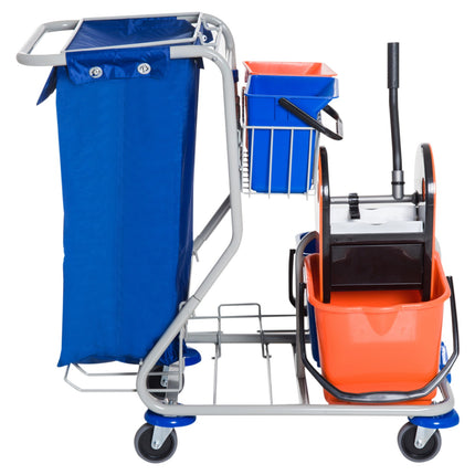 Putzwagen mit 4 Eimern und Rädern, blau/orange