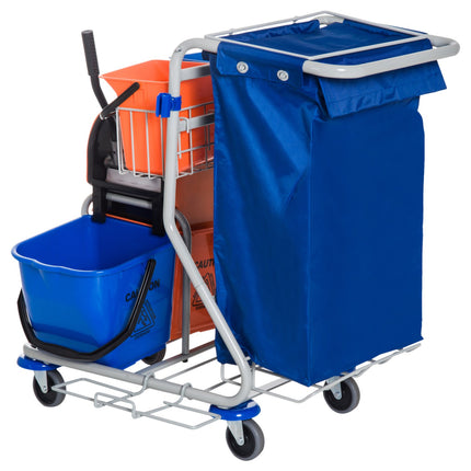 Putzwagen mit 4 Eimern und Rädern, blau/orange