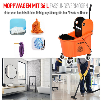 Reinigungswagen mit Schwenksystem, 36L - Schwarz/Orange
