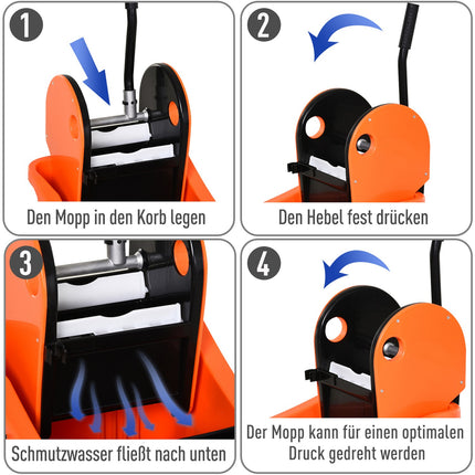 Reinigungswagen mit Schwenksystem, 36L - Schwarz/Orange