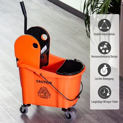 Reinigungswagen mit Schwenksystem, 36L - Schwarz/Orange