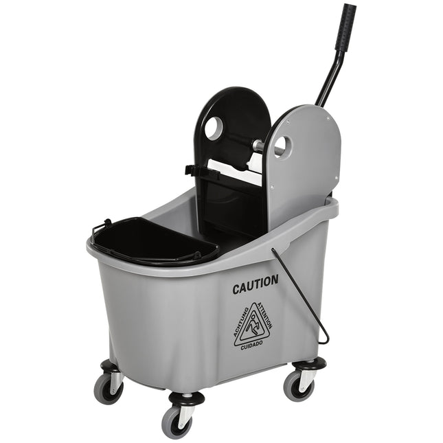 Mobile cleaning trolley with 36L bucket and twister, grey