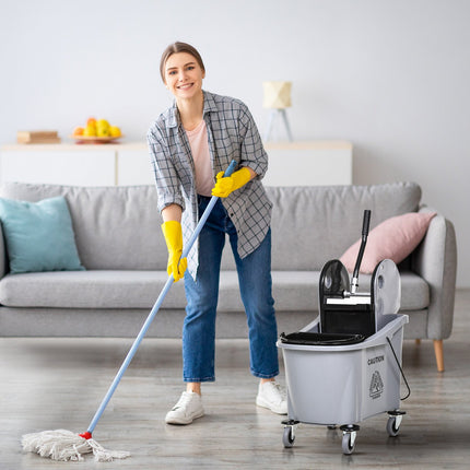 Chariot de nettoyage 36 litres, seau mobile, seau de nettoyage, chariot d'essuyage avec dispositif d'essorage, gris, 54 x 41 x 91,5 cm