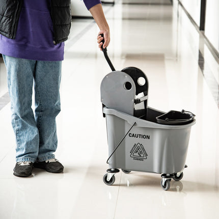 Chariot de nettoyage 36 litres, seau mobile, seau de nettoyage, chariot d'essuyage avec dispositif d'essorage, gris, 54 x 41 x 91,5 cm