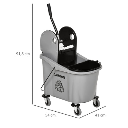 Chariot de nettoyage 36 litres, seau mobile, seau de nettoyage, chariot d'essuyage avec dispositif d'essorage, gris, 54 x 41 x 91,5 cm