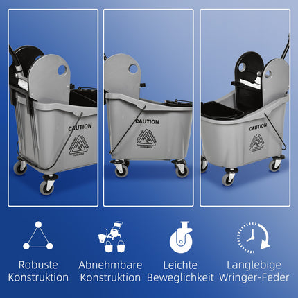Chariot de nettoyage 36 litres, seau mobile, seau de nettoyage, chariot d'essuyage avec dispositif d'essorage, gris, 54 x 41 x 91,5 cm