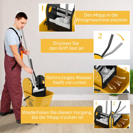 Reinigungsgerät mit 26L Eimer & Mopp – Gelb