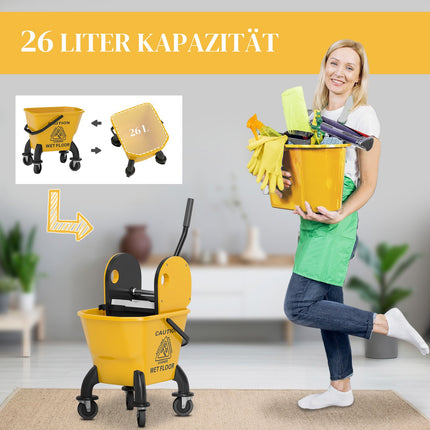 Reinigungsgerät mit 26L Eimer & Mopp – Gelb