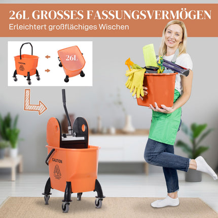 Reinigungswagen mit Mopp-Presse und 26L fahrbarem Eimer