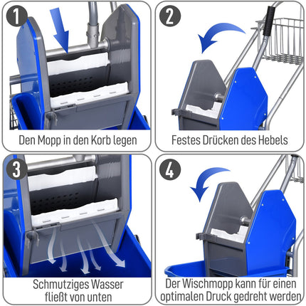 Reinigungsfahrwagen mit Presse, 26L Eimer + Ablagekorb