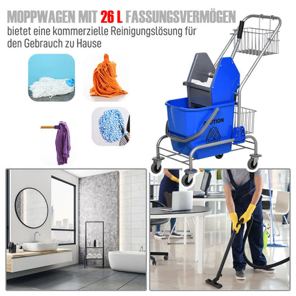 Reinigungsfahrwagen mit Presse, 26L Eimer + Ablagekorb
