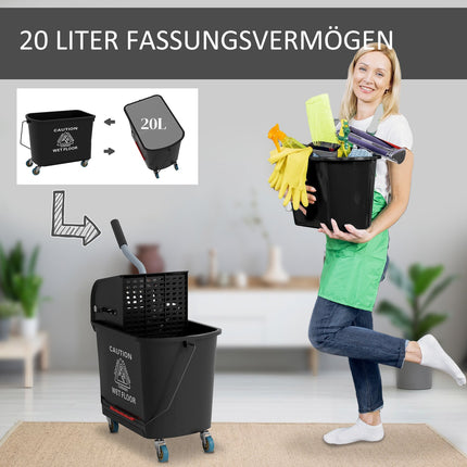 Reinigungswagen mit 20L Doppelkammereimern - Schwarz
