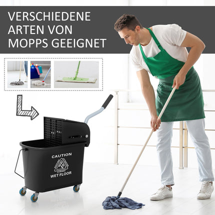 Reinigungswagen mit 20L Doppelkammereimern - Schwarz
