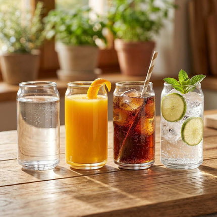 Průhledné sklenice na long drink ve tvaru plechovky, sada 4 ks