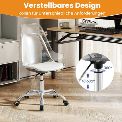 Transparenter PET-Bürostuhl – Verstellbar, drehbar, ergonomisch