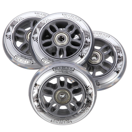 Clear PU Wheels Set, 90x24 82A, ABEC-7 Chrome Bearings