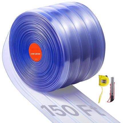 Clear PVC Strip Curtain Roll, 45.7 m x 20 cm, Ribbed