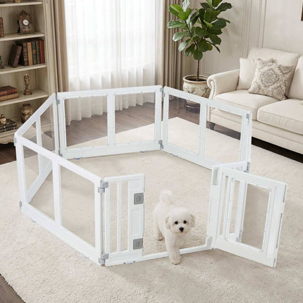 Clear Plastic Dog Playpen with Secure Locking Door, 6 Panels
