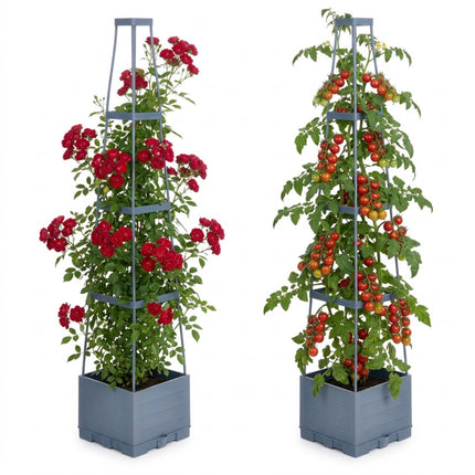 Climbing Plant Planter with Trellis and Water Reservoir, Set of 2, 145 cm, Grey