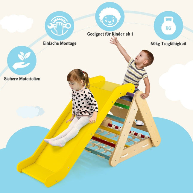Kletterspielzeug für Kleinkinder Dreieckiges 4-in-1 Klettergerüst mit Rampe Mehrfarbig