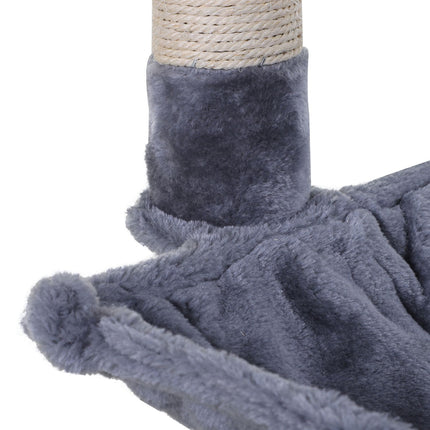 Gray cat tree with sisal scratching post and plush hammock