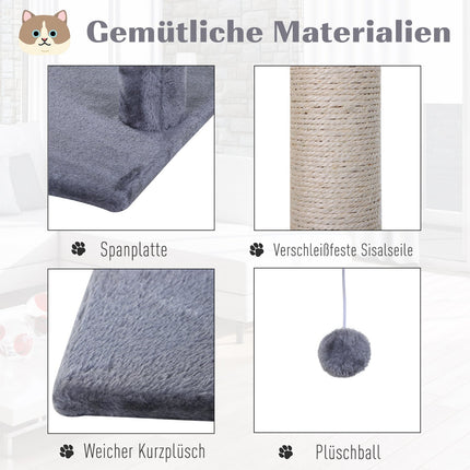 Gray cat tree with sisal scratching post and plush hammock